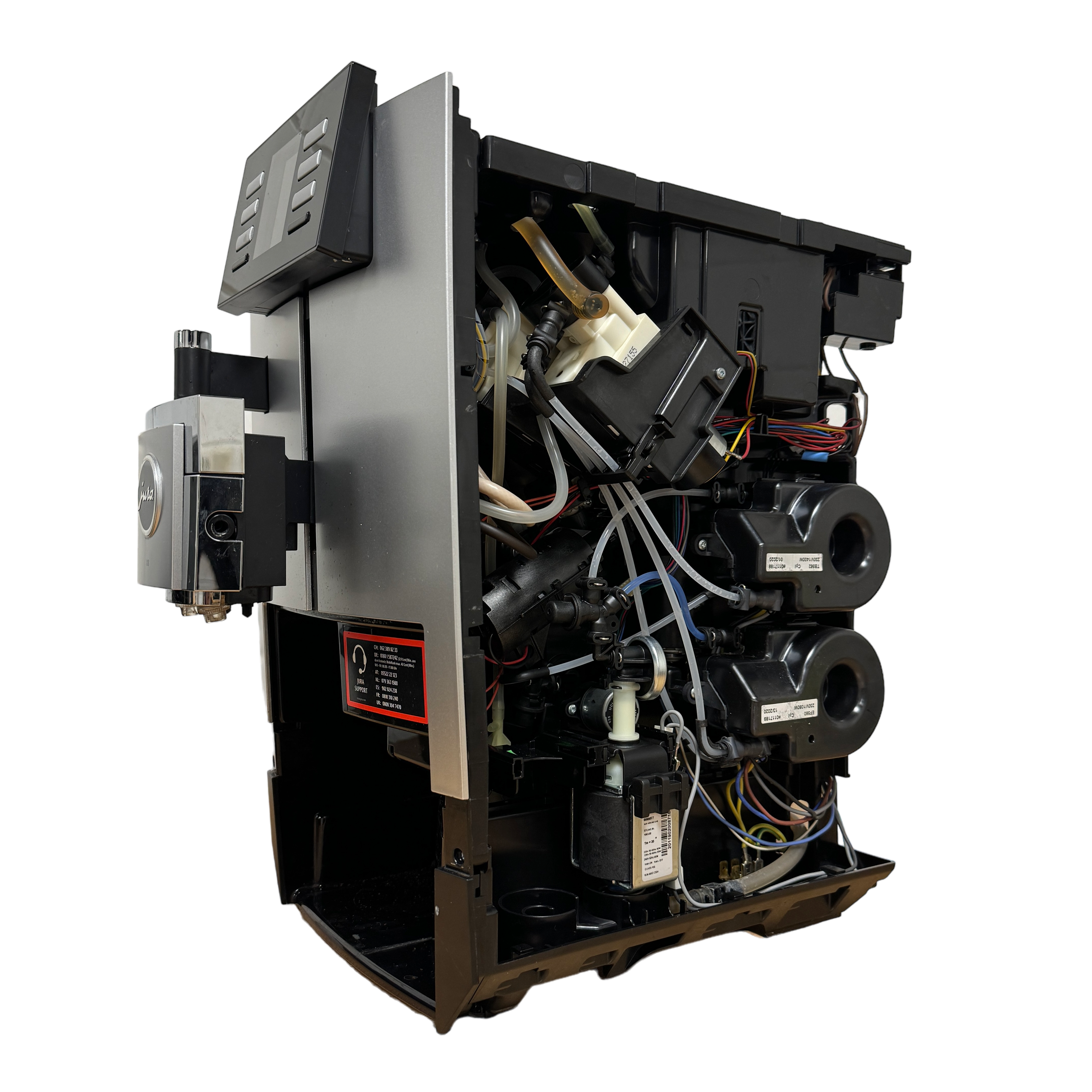 Jura koffiemachine geopend voor onderhoud bij De Jong Koffie in Soest – specialist in reparatie en service